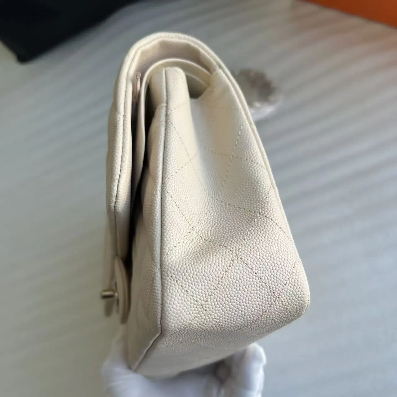 CHANEL Beige Medium Lambskin Classic Flap Handbag CHANEL Beige Medium Lambskin Classic Flap Handbag