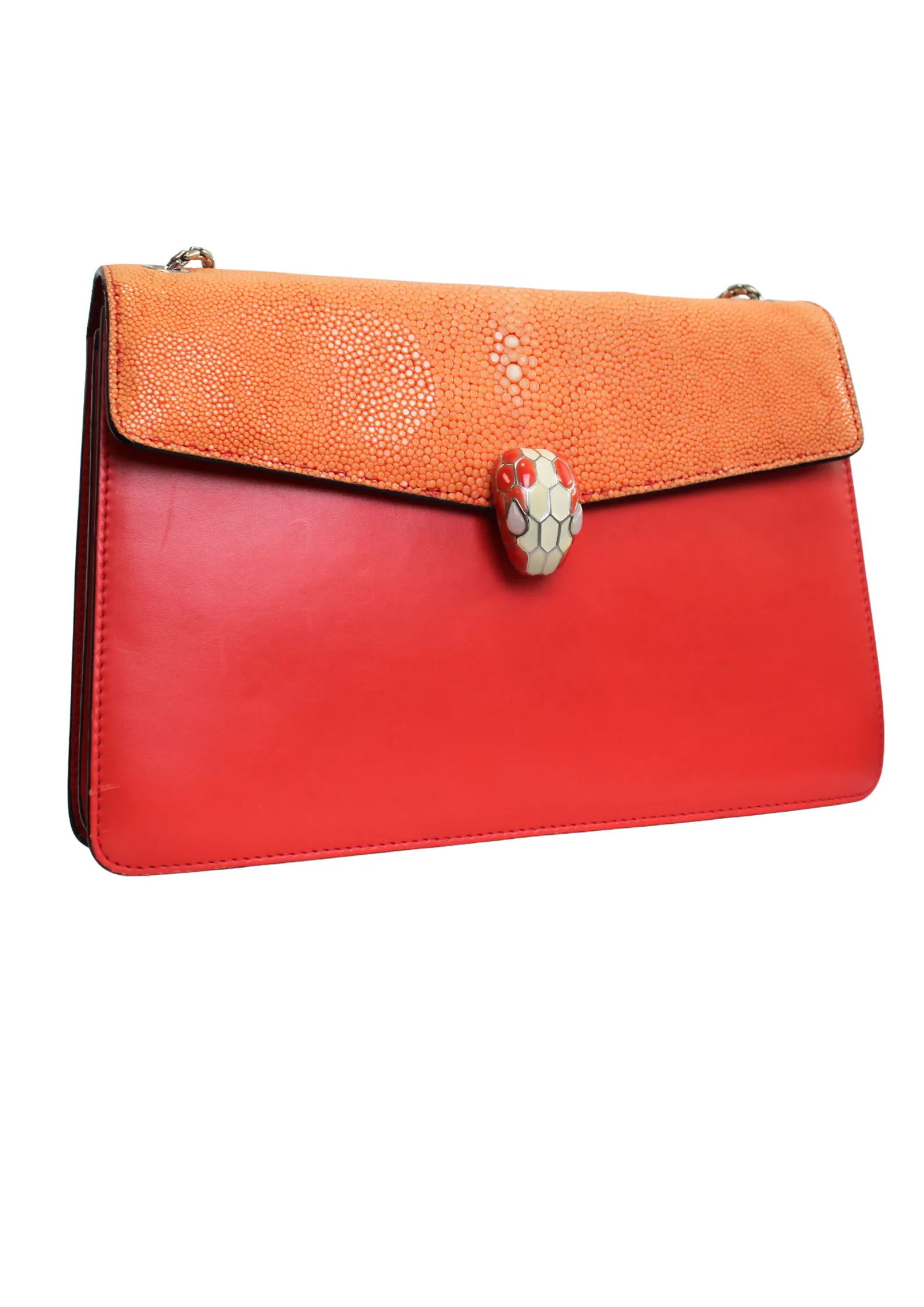 BVLGARI Embellished Orange Stingray Serpenti Shoulder Bag Forever Chain Strap BVLGARI Embellished Orange Stingray Serpenti Shoulder Bag Forever Chain Strap