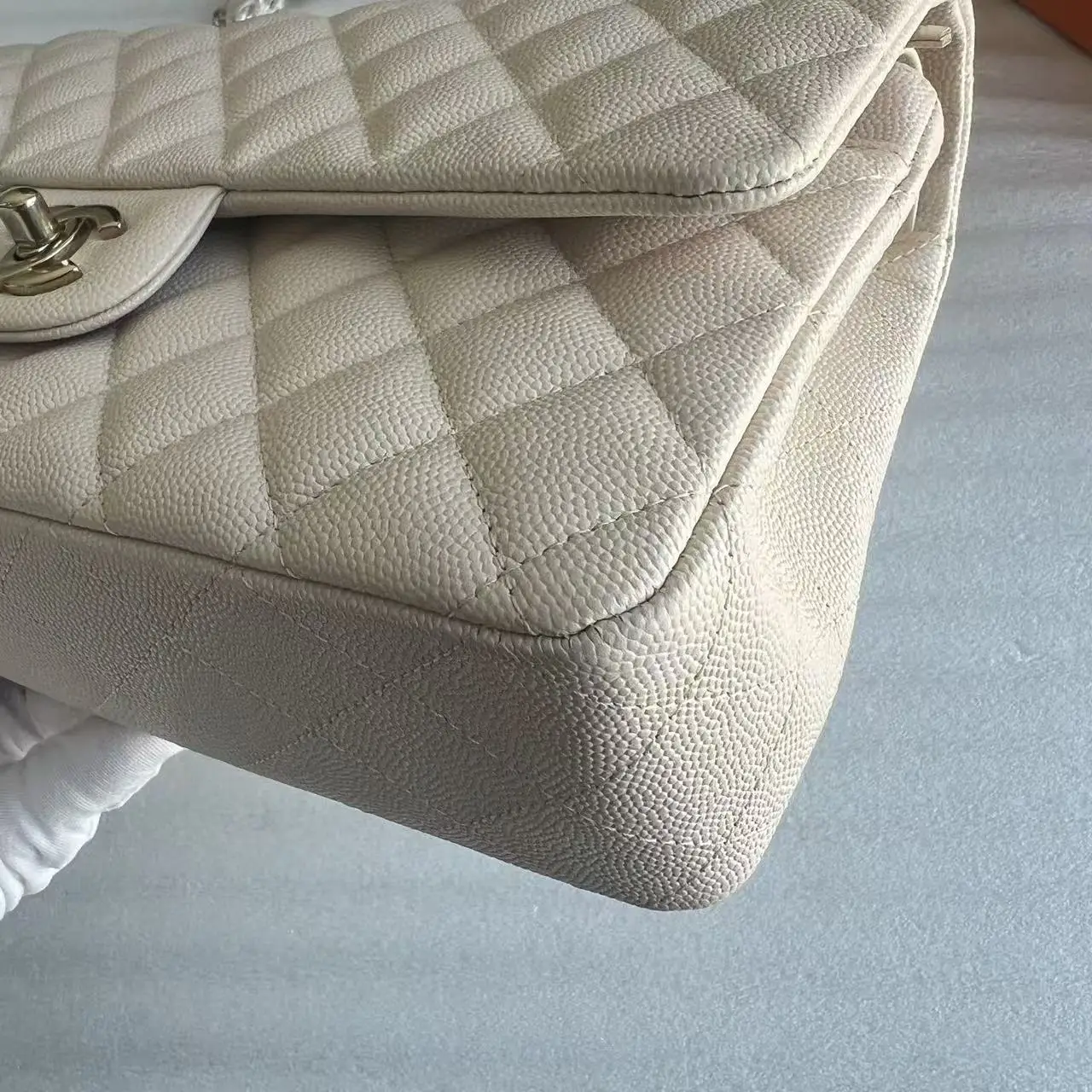 CHANEL Beige Medium Lambskin Classic Flap Handbag CHANEL Beige Medium Lambskin Classic Flap Handbag