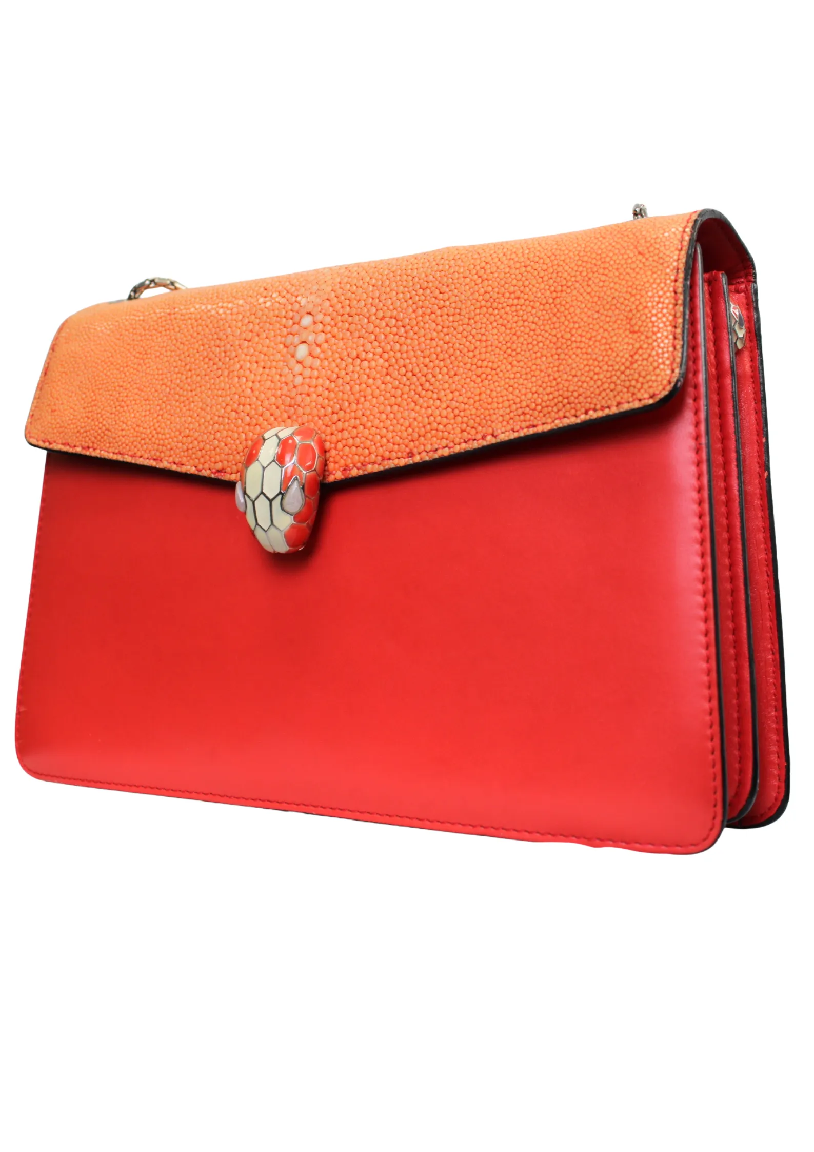 BVLGARI Embellished Orange Stingray Serpenti Shoulder Bag Forever Chain Strap BVLGARI Embellished Orange Stingray Serpenti Shoulder Bag Forever Chain Strap