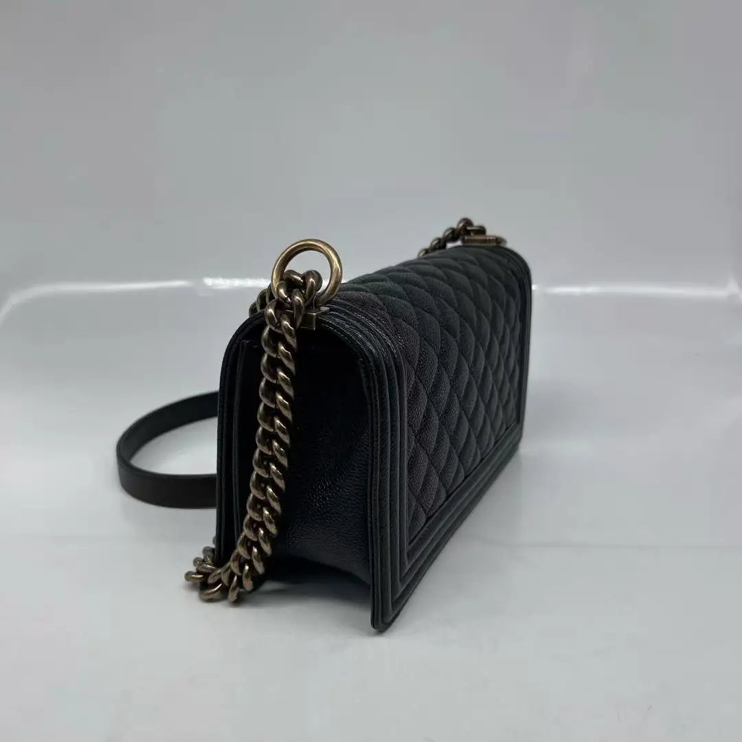 CHANEL Medium Boy Bag Black Caviar Leather Gold Hardware CHANEL Medium Boy Bag Black Caviar Leather Gold Hardware