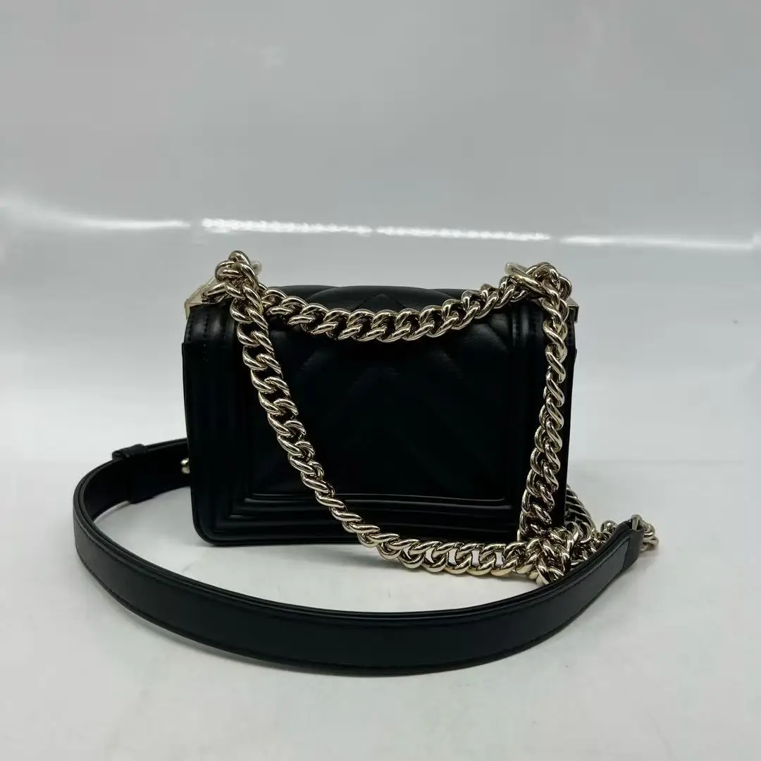 Chanel Black Caviar Leather Chevron Quilted Small Boy Bag Chanel Black Caviar Leather Chevron Quilted Small Boy Bag