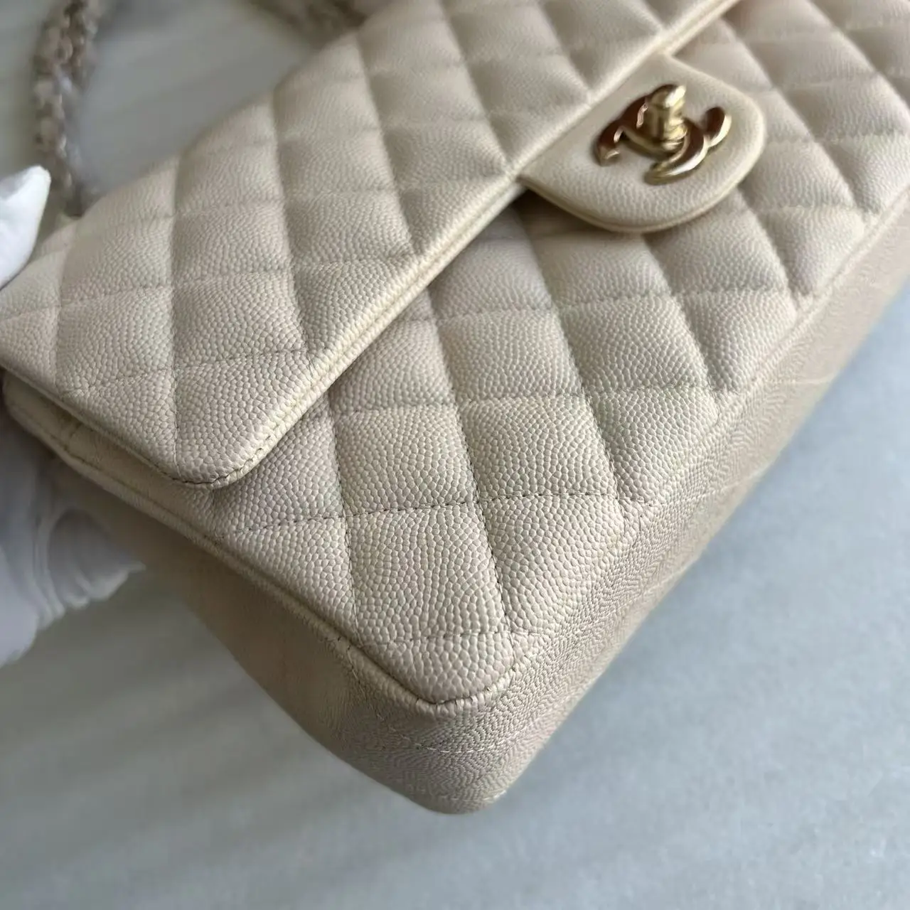 CHANEL Beige Medium Lambskin Classic Flap Handbag CHANEL Beige Medium Lambskin Classic Flap Handbag