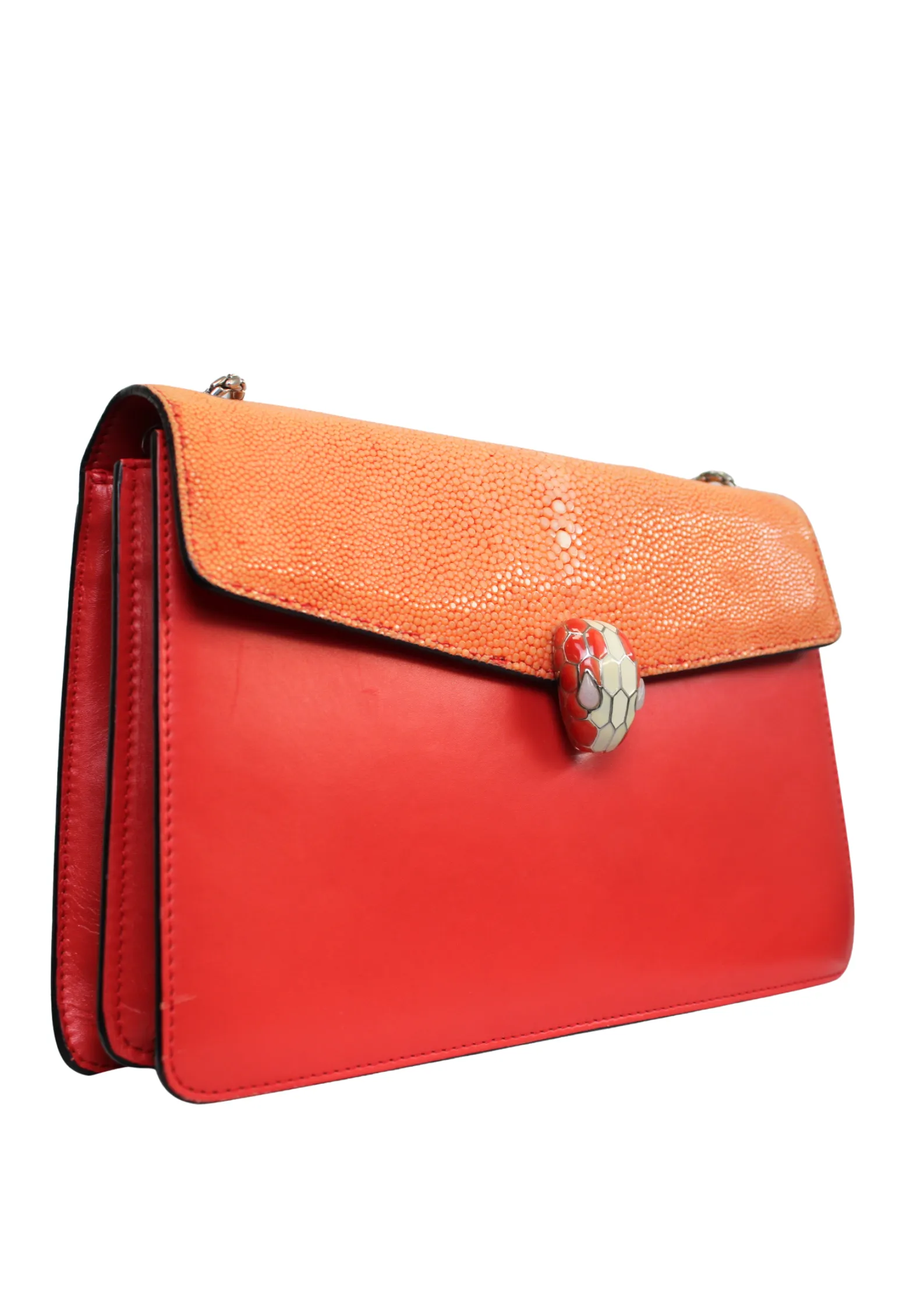 BVLGARI Embellished Orange Stingray Serpenti Shoulder Bag Forever Chain Strap BVLGARI Embellished Orange Stingray Serpenti Shoulder Bag Forever Chain Strap