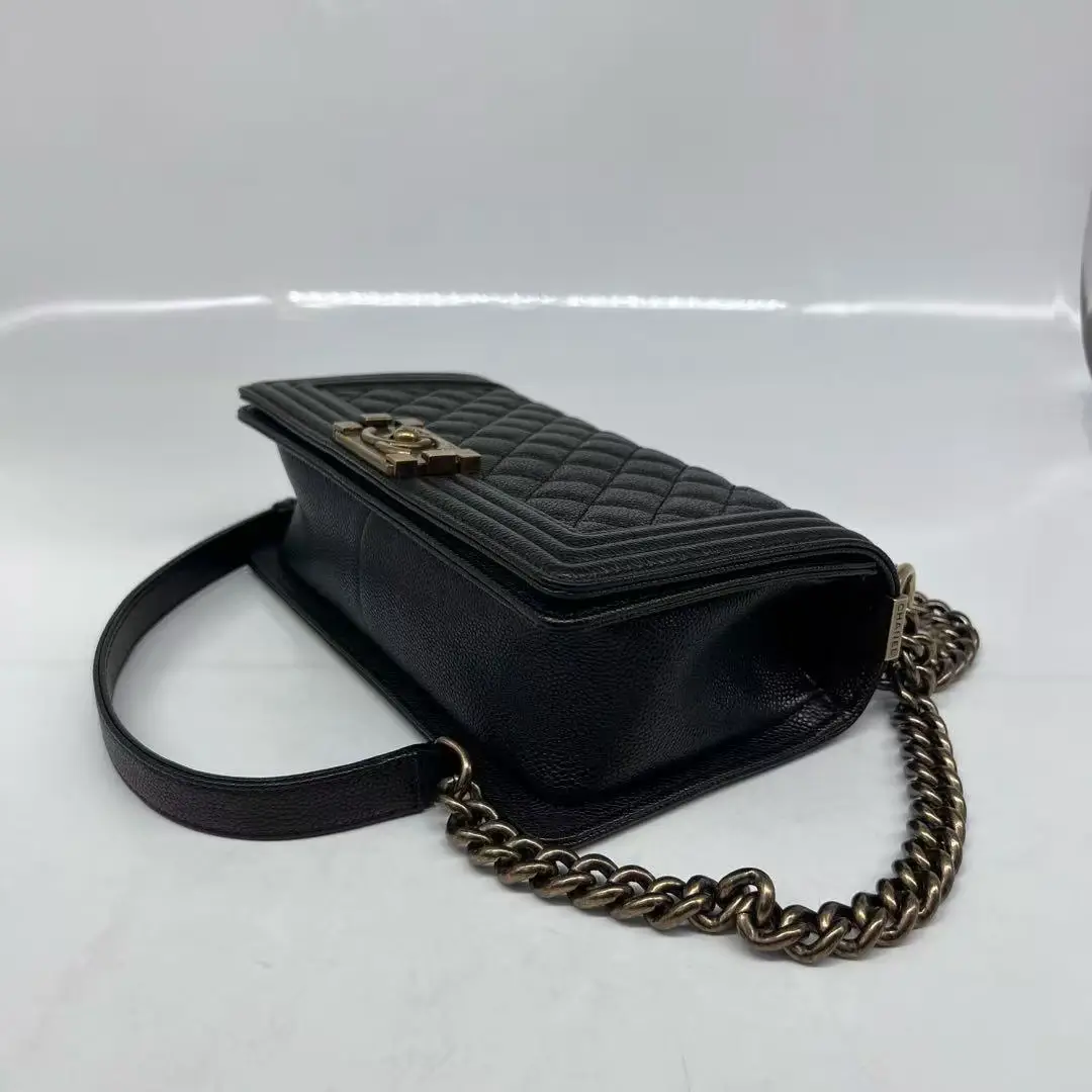 CHANEL Medium Boy Bag Black Caviar Leather Gold Hardware CHANEL Medium Boy Bag Black Caviar Leather Gold Hardware