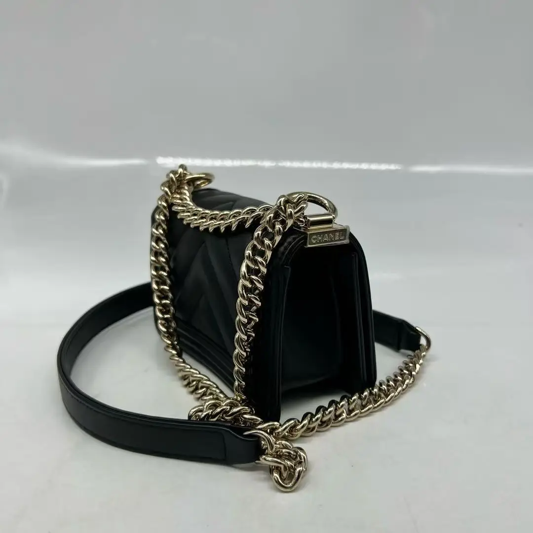 Chanel Black Caviar Leather Chevron Quilted Small Boy Bag Chanel Black Caviar Leather Chevron Quilted Small Boy Bag