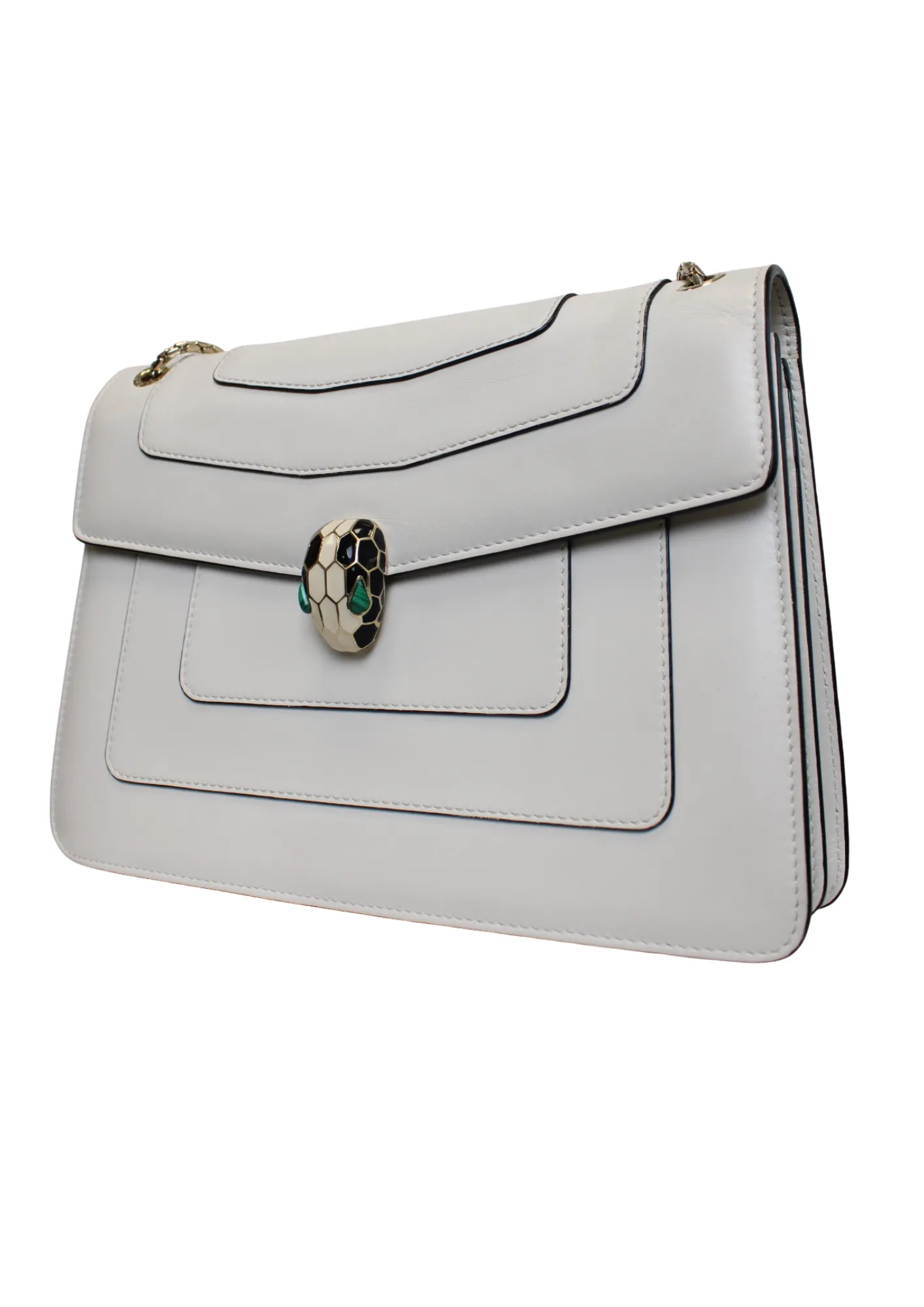 BVLGARI White Leather Medium Serpenti Forever Flap Shoulder Bag BVLGARI White Leather Medium Serpenti Forever Flap Shoulder Bag