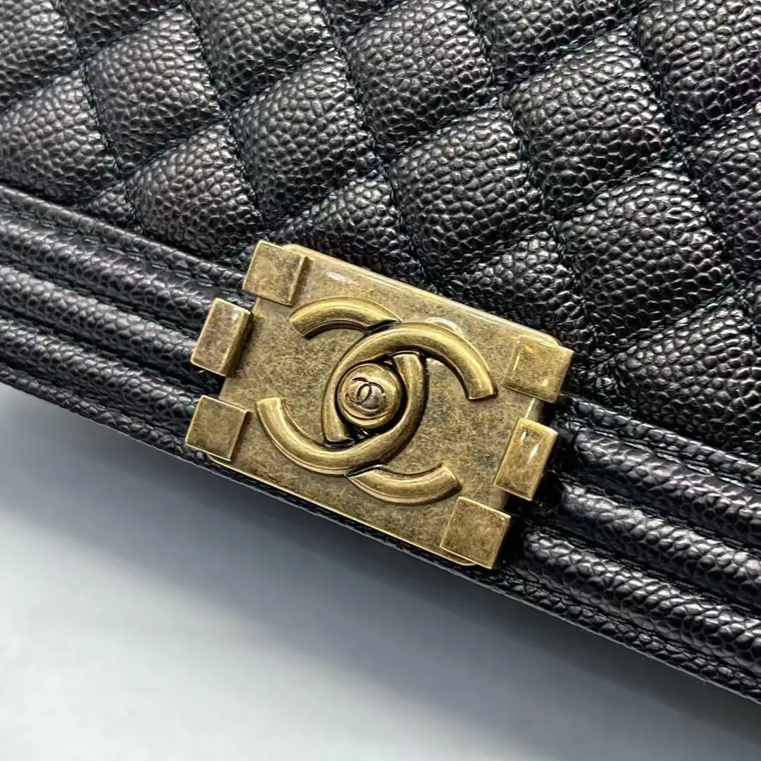 CHANEL Medium Boy Bag Black Caviar Leather Gold Hardware CHANEL Medium Boy Bag Black Caviar Leather Gold Hardware