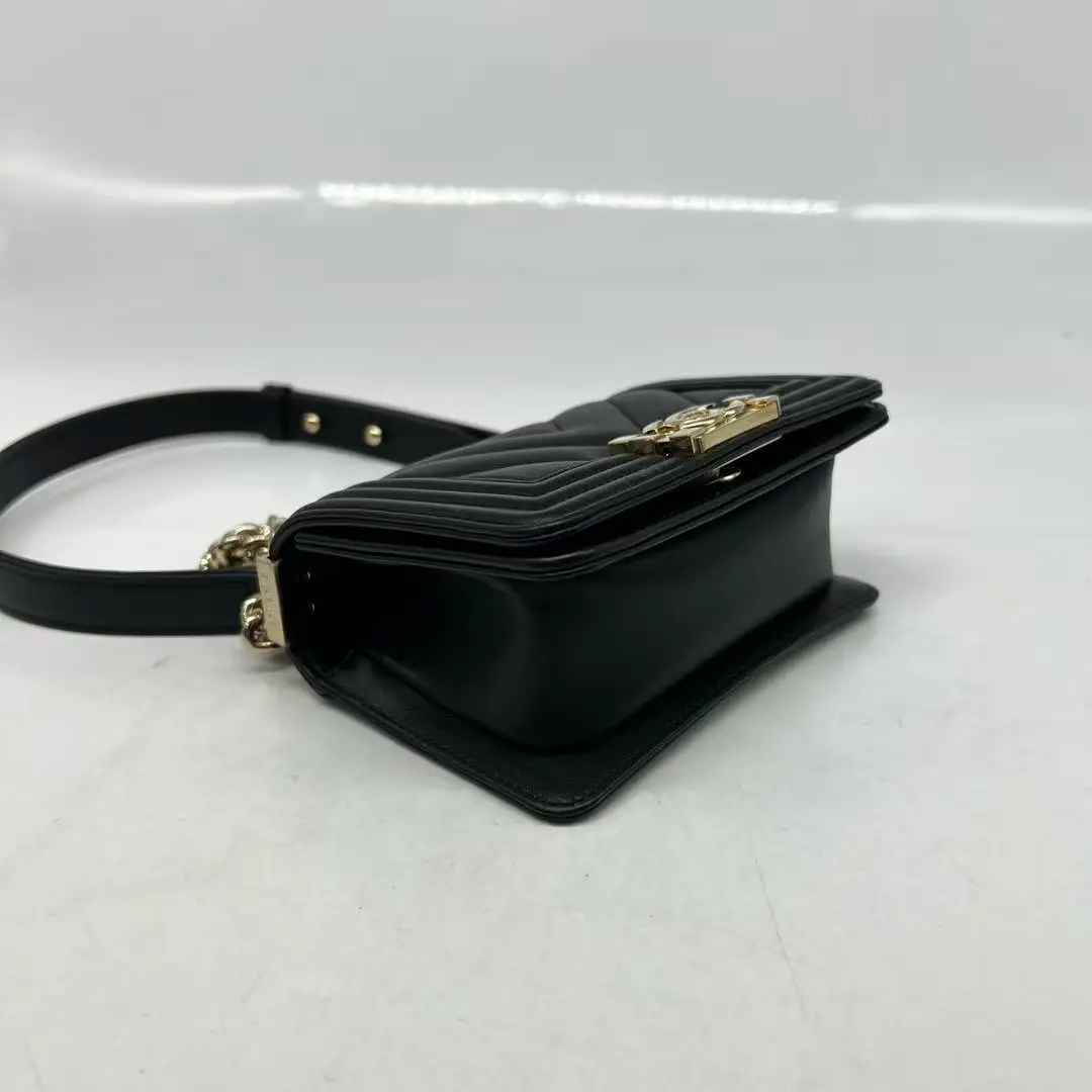 Chanel Black Caviar Leather Chevron Quilted Small Boy Bag Chanel Black Caviar Leather Chevron Quilted Small Boy Bag