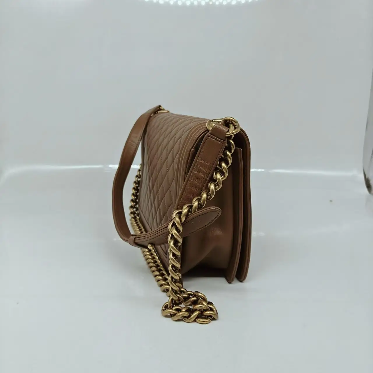 CHANEL Medium Boy Bag Beige Lambskin Gold Hardware CHANEL Medium Boy Bag Beige Lambskin Gold Hardware