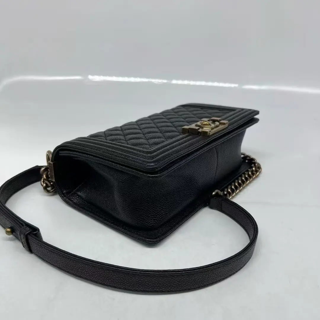CHANEL Medium Boy Bag Black Caviar Leather Gold Hardware CHANEL Medium Boy Bag Black Caviar Leather Gold Hardware