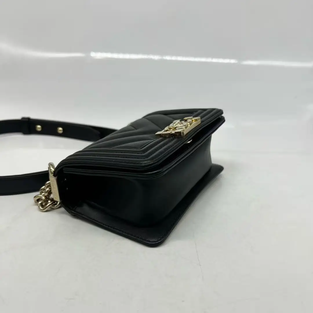 Chanel Black Caviar Leather Chevron Quilted Small Boy Bag Chanel Black Caviar Leather Chevron Quilted Small Boy Bag