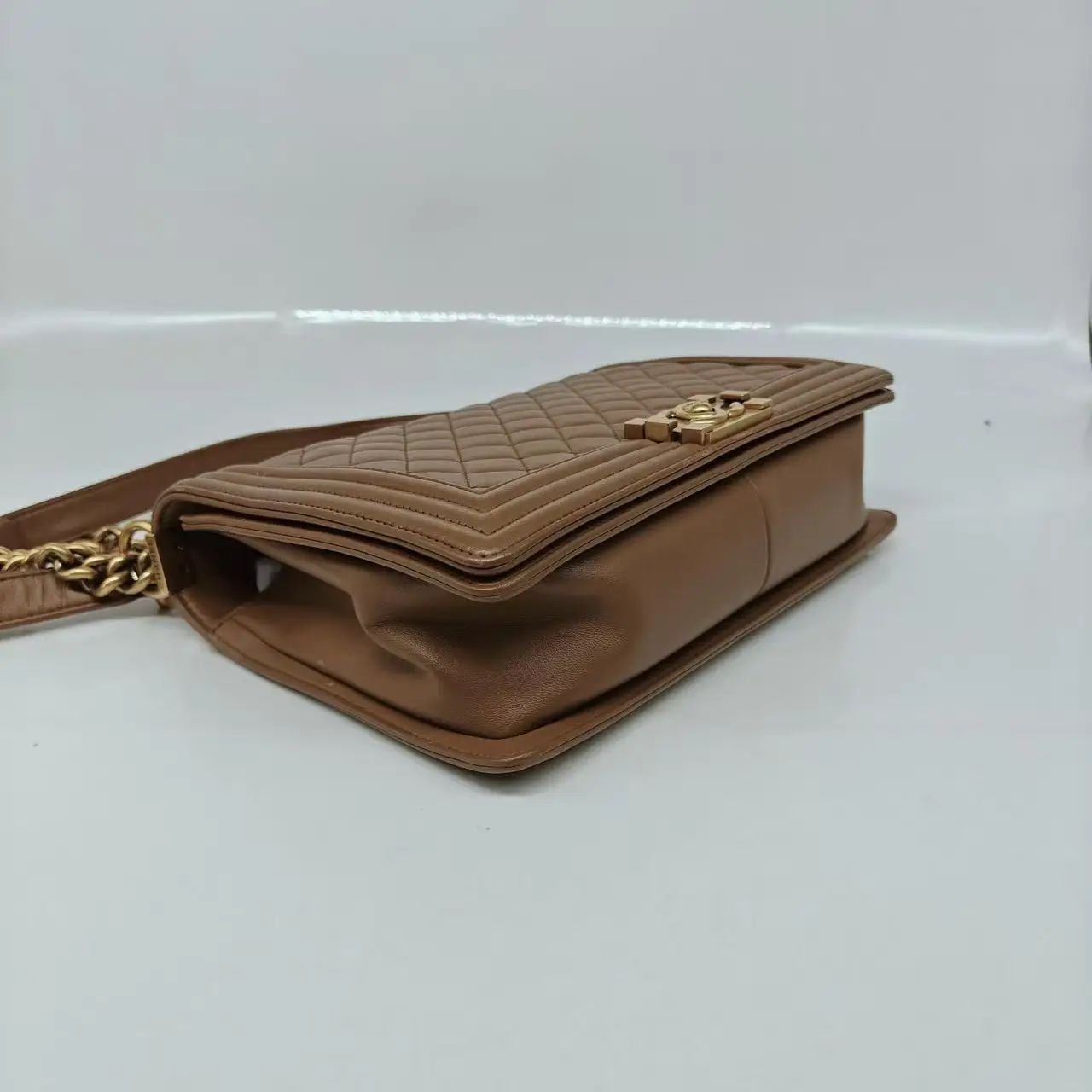 CHANEL Medium Boy Bag Beige Lambskin Gold Hardware CHANEL Medium Boy Bag Beige Lambskin Gold Hardware