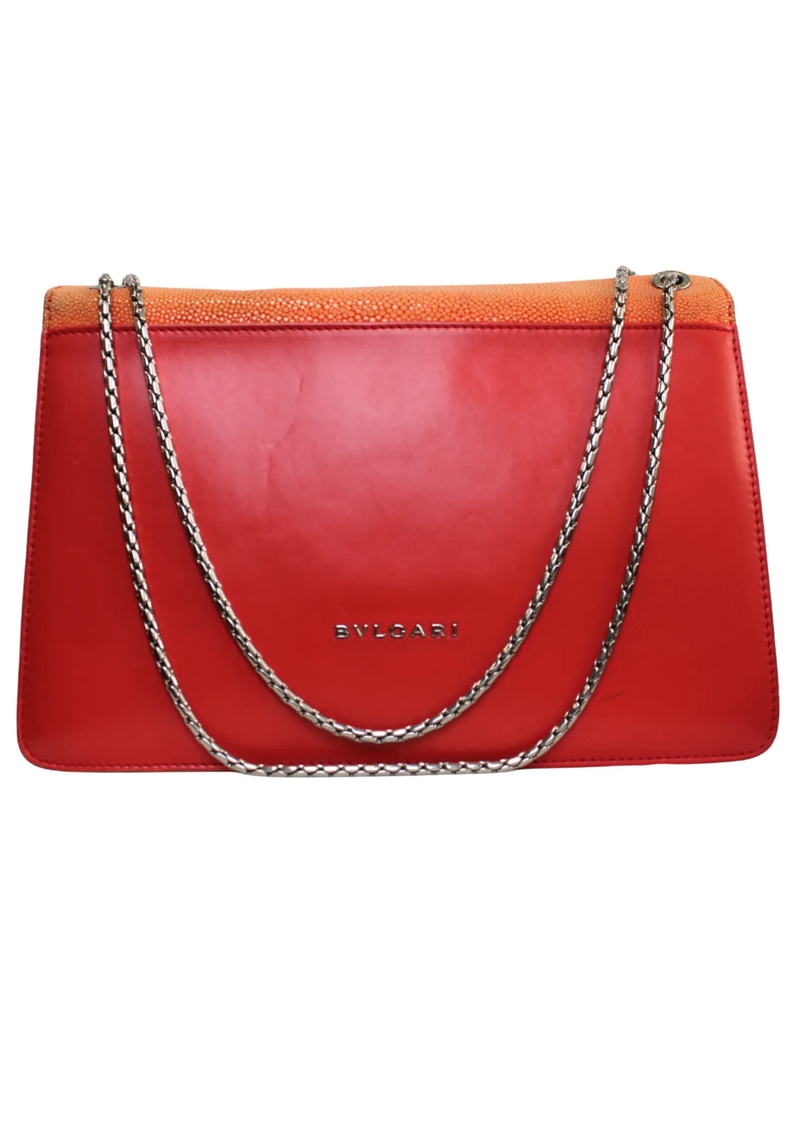 BVLGARI Embellished Orange Stingray Serpenti Shoulder Bag Forever Chain Strap BVLGARI Embellished Orange Stingray Serpenti Shoulder Bag Forever Chain Strap