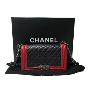 Chanel Black Red Bicolour Quilted Leather Medium Boy Bag