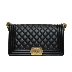CHANEL Medium Black Lambskin Boy Bag Gold Hardware