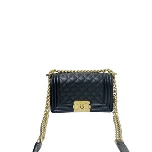 CHANEL Black Quilted Caviar Leather Small Boy Bag