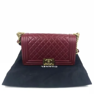 CHANEL Lambskin Burgendy Medium Boy Flap Bag