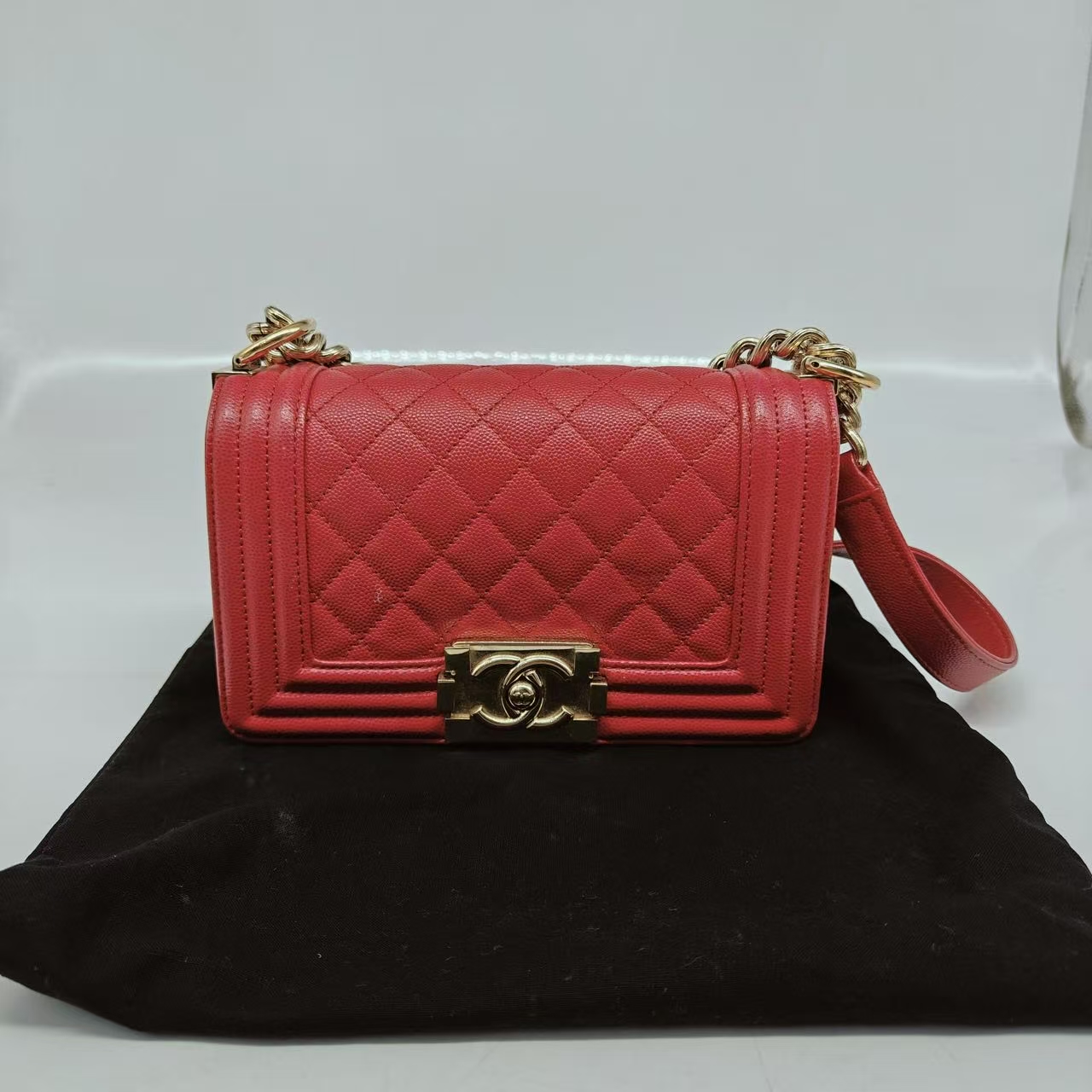 CHANEL Small Boy Bag Red Caviar Leather Gold Hardware CHANEL Small Boy Bag Red Caviar Leather Gold Hardware