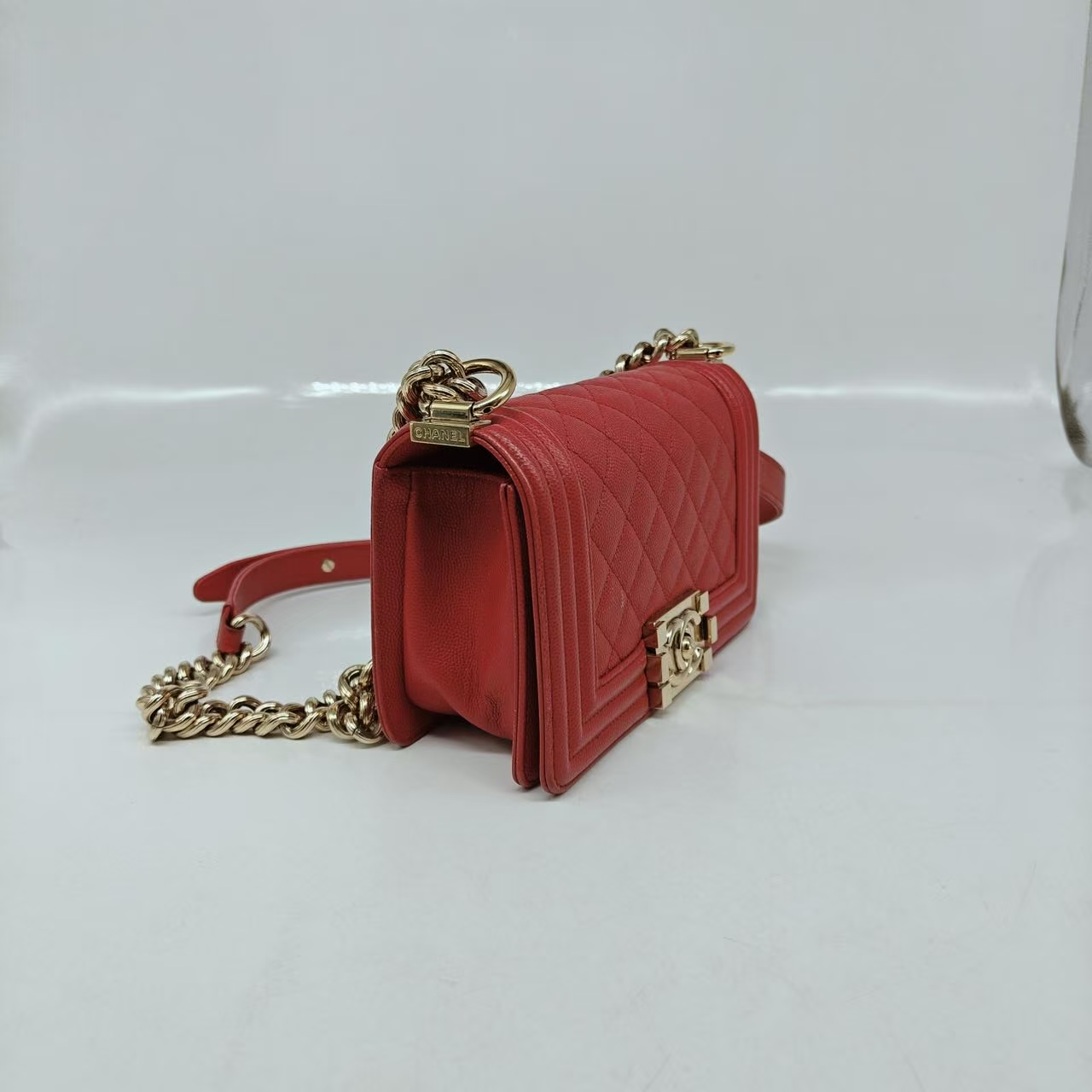 CHANEL Small Boy Bag Red Caviar Leather Gold Hardware CHANEL Small Boy Bag Red Caviar Leather Gold Hardware