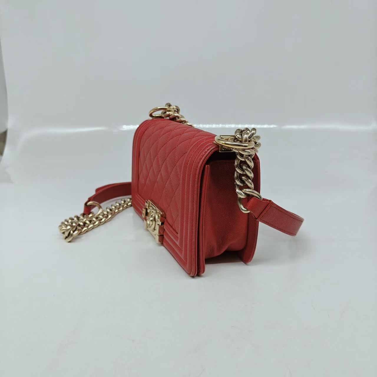 CHANEL Small Boy Bag Red Caviar Leather Gold Hardware CHANEL Small Boy Bag Red Caviar Leather Gold Hardware