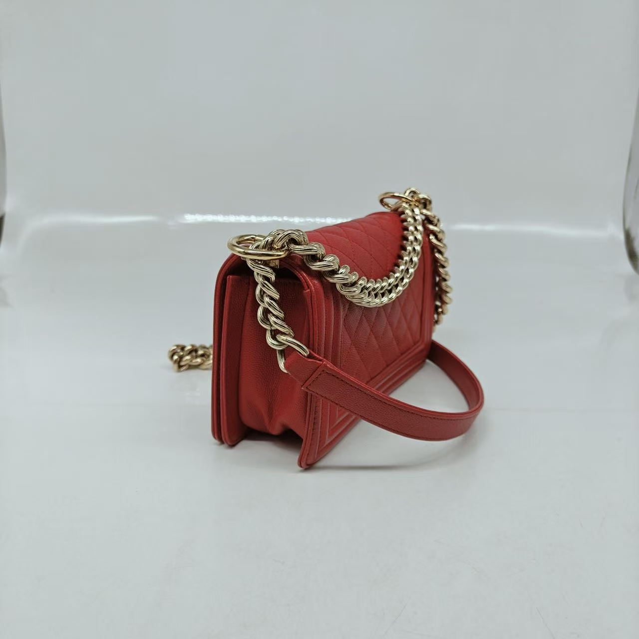 CHANEL Small Boy Bag Red Caviar Leather Gold Hardware CHANEL Small Boy Bag Red Caviar Leather Gold Hardware