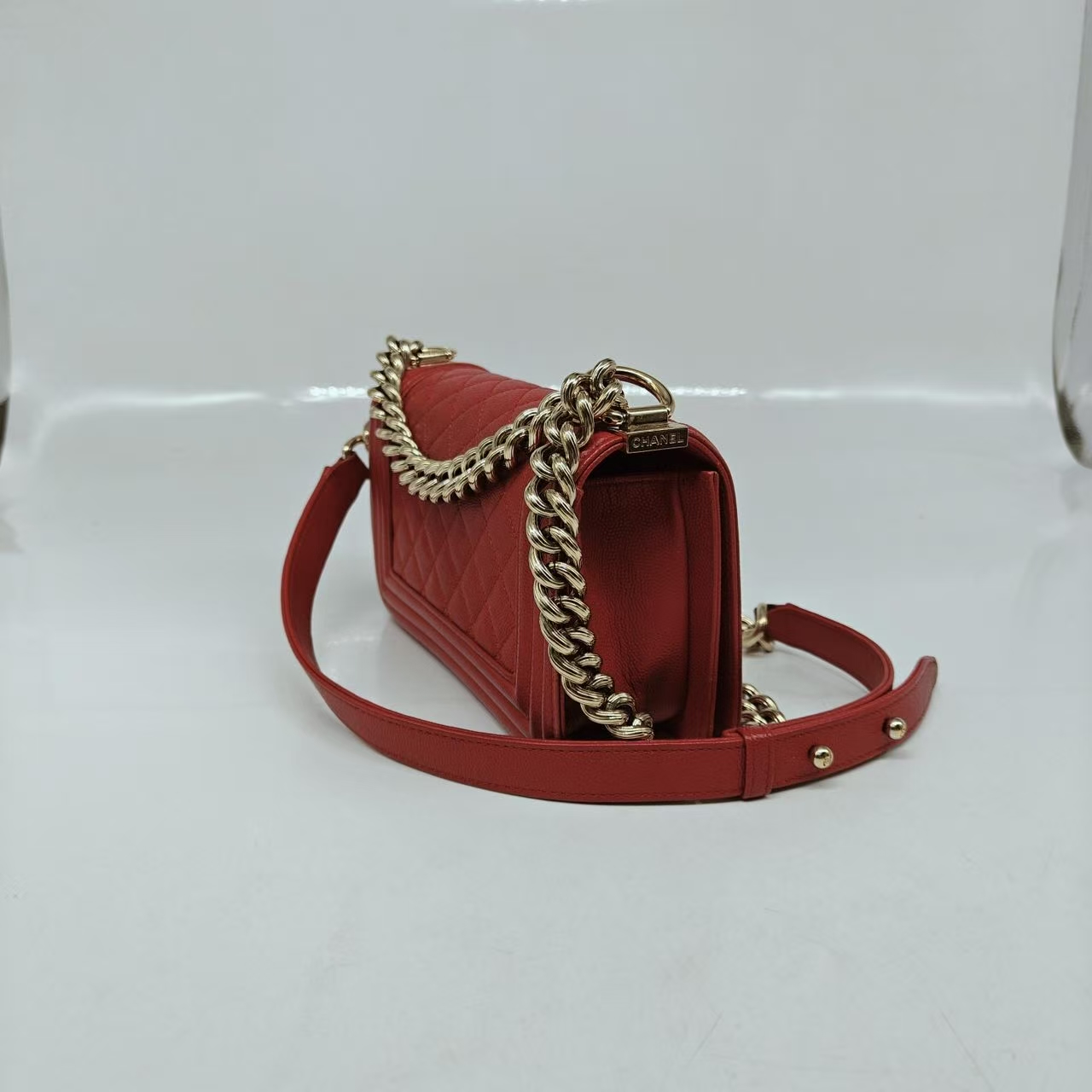 CHANEL Small Boy Bag Red Caviar Leather Gold Hardware CHANEL Small Boy Bag Red Caviar Leather Gold Hardware