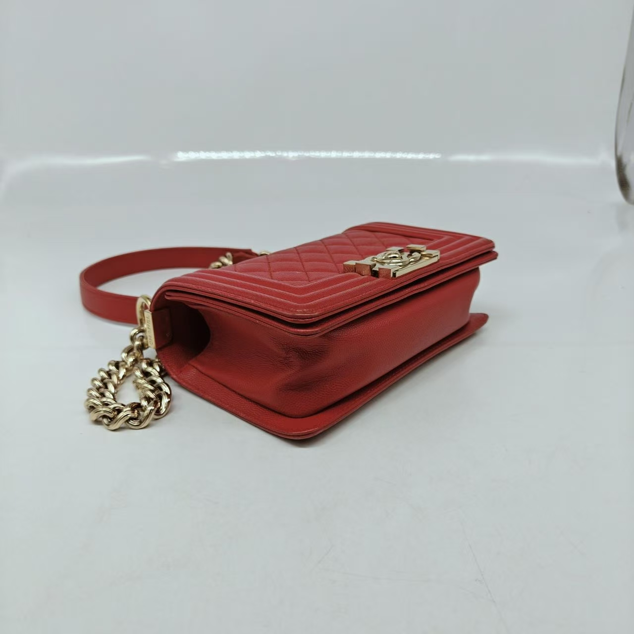 CHANEL Small Boy Bag Red Caviar Leather Gold Hardware CHANEL Small Boy Bag Red Caviar Leather Gold Hardware