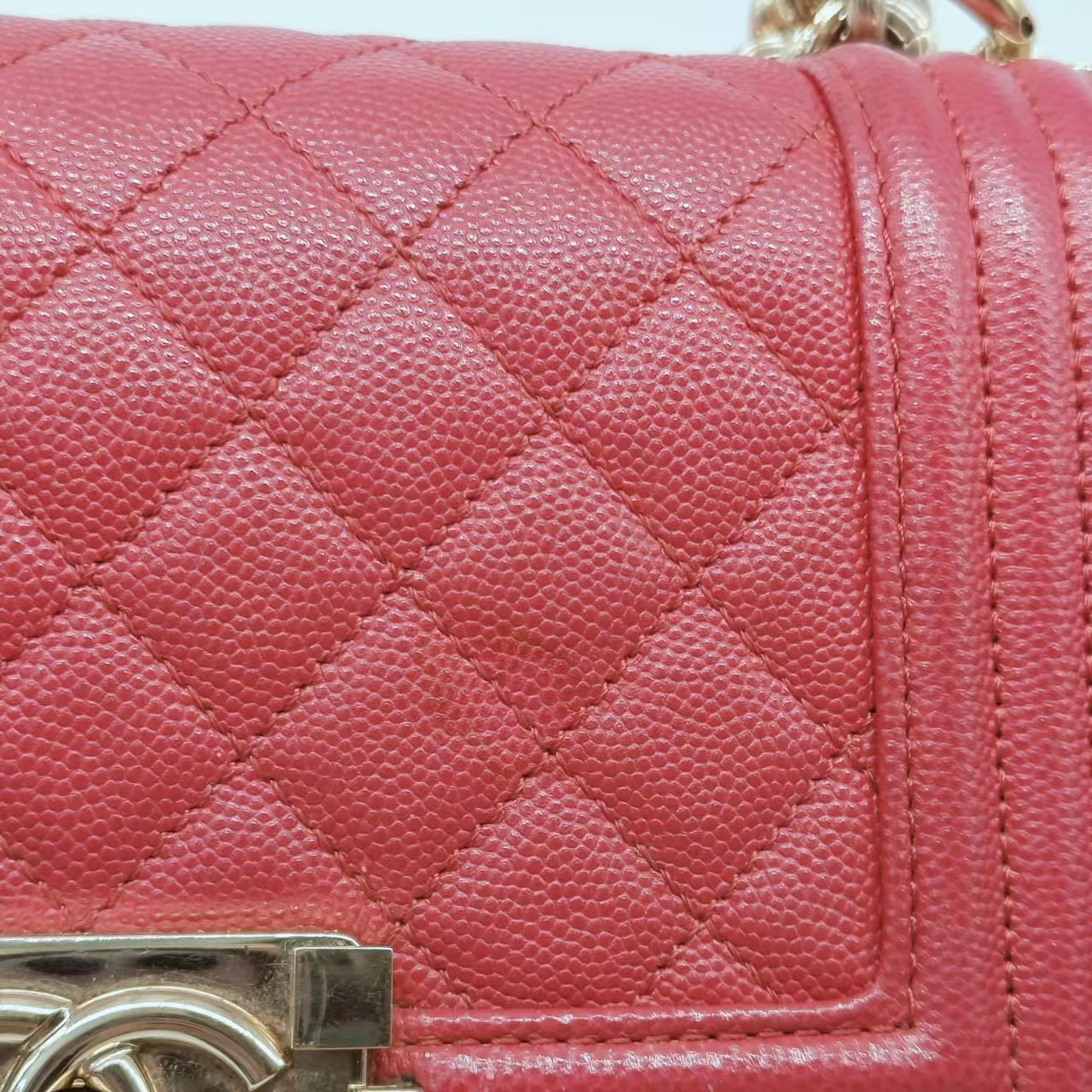 CHANEL Small Boy Bag Red Caviar Leather Gold Hardware CHANEL Small Boy Bag Red Caviar Leather Gold Hardware