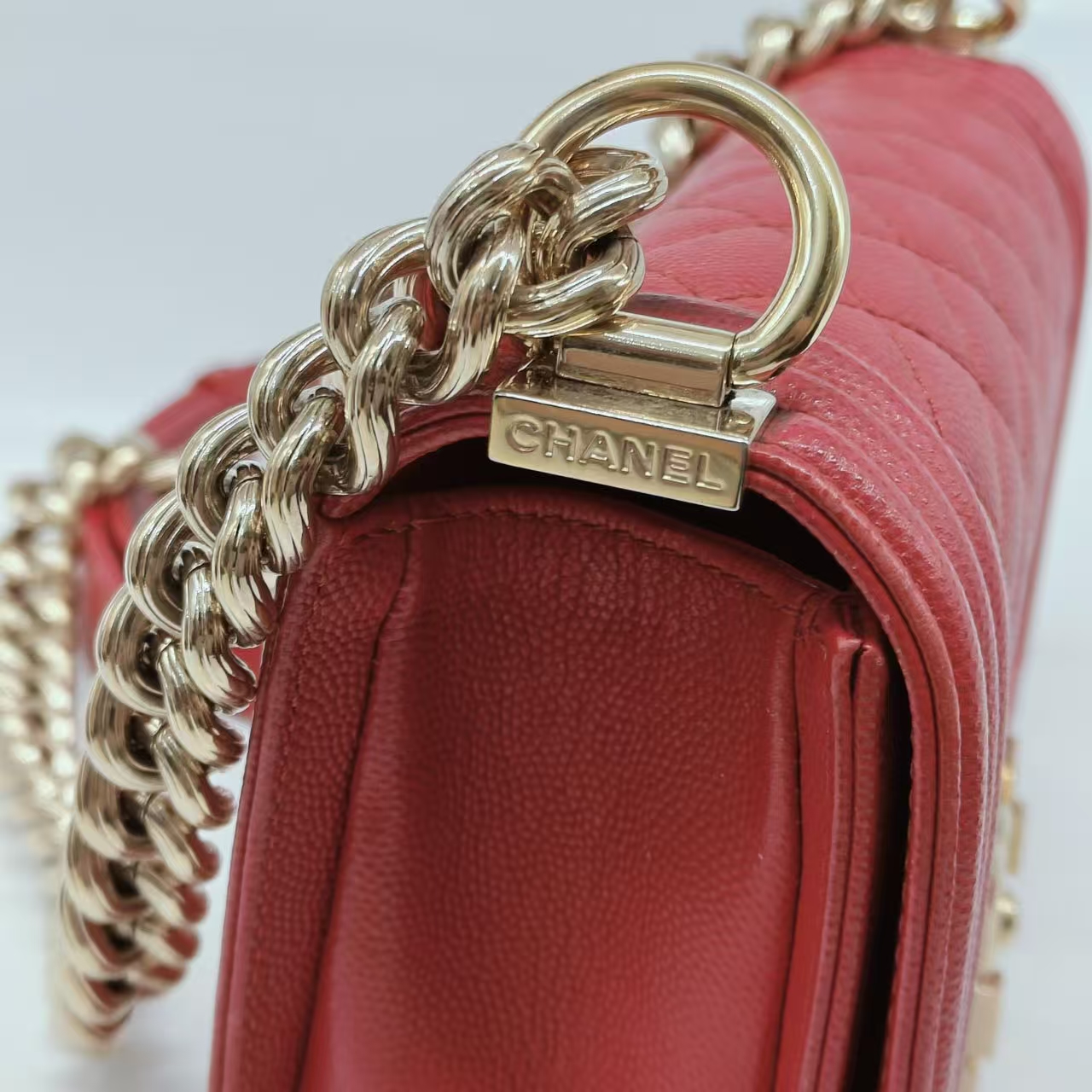 CHANEL Small Boy Bag Red Caviar Leather Gold Hardware CHANEL Small Boy Bag Red Caviar Leather Gold Hardware