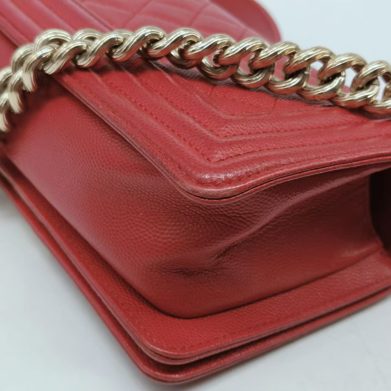 CHANEL Small Boy Bag Red Caviar Leather Gold Hardware CHANEL Small Boy Bag Red Caviar Leather Gold Hardware