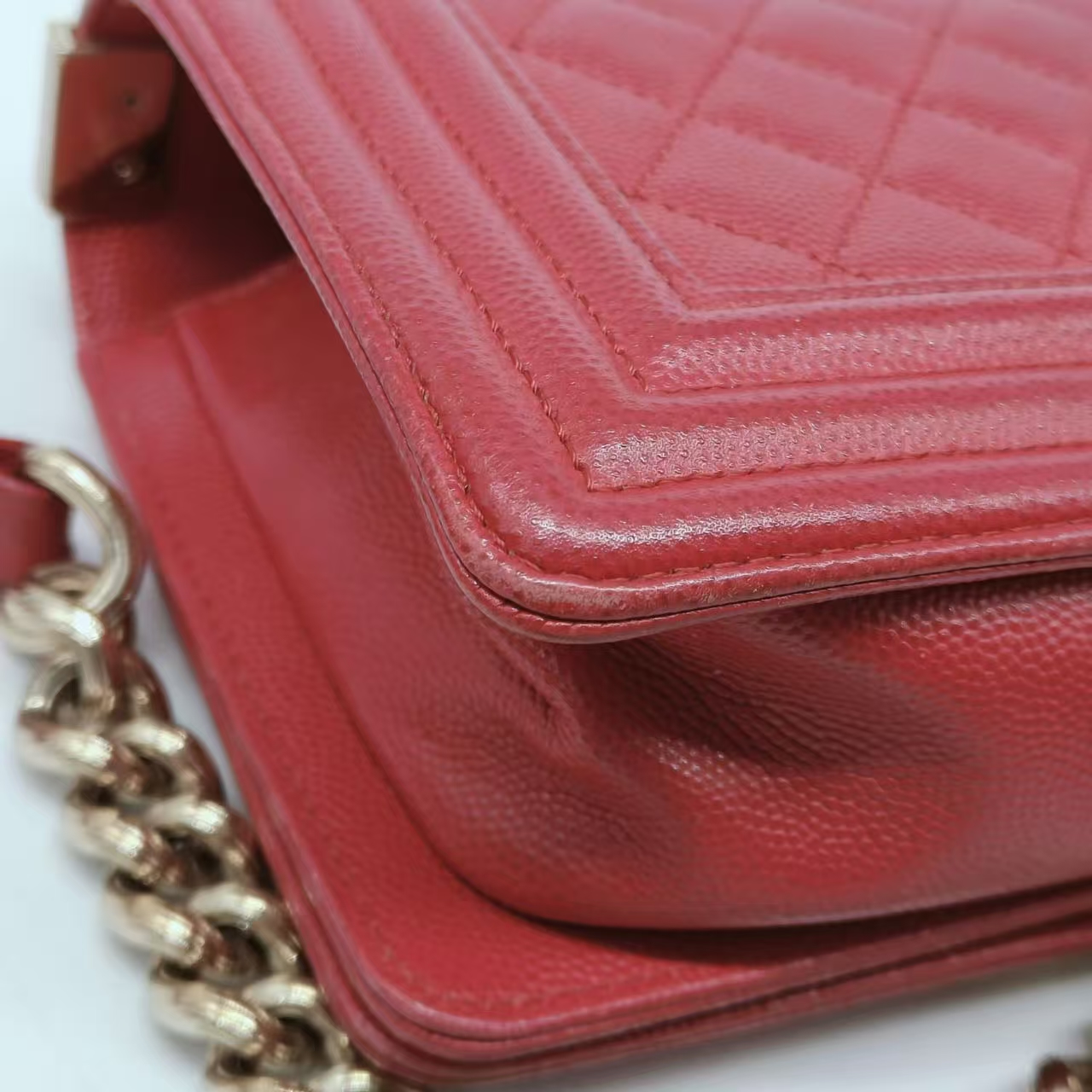 CHANEL Small Boy Bag Red Caviar Leather Gold Hardware CHANEL Small Boy Bag Red Caviar Leather Gold Hardware