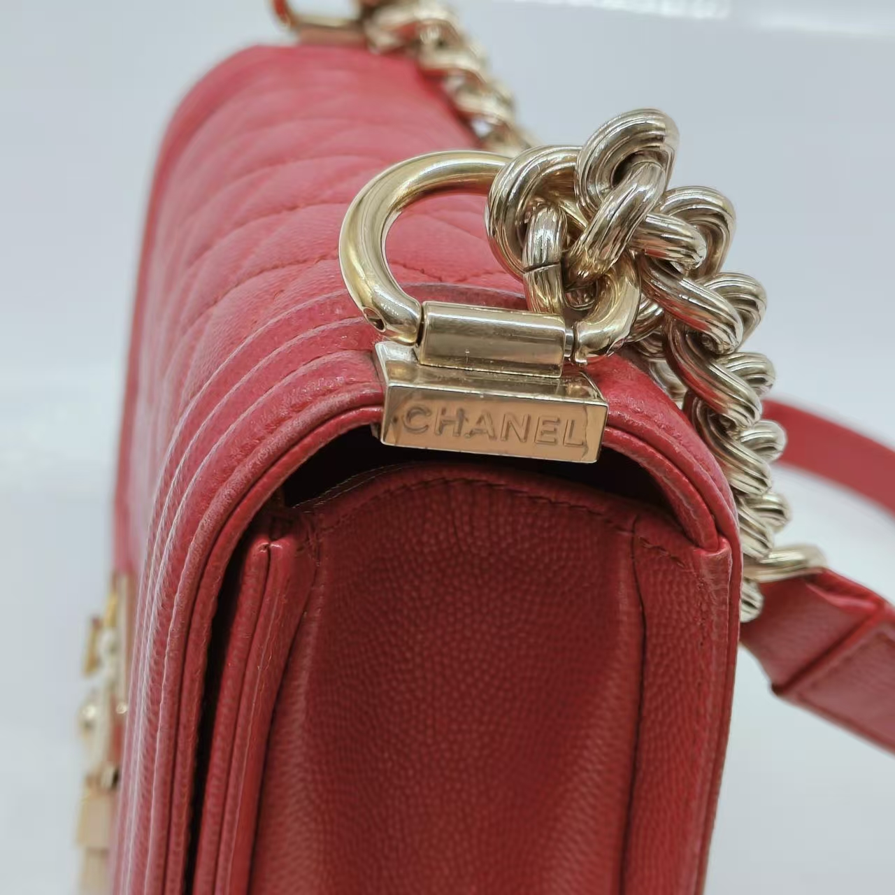 CHANEL Small Boy Bag Red Caviar Leather Gold Hardware CHANEL Small Boy Bag Red Caviar Leather Gold Hardware