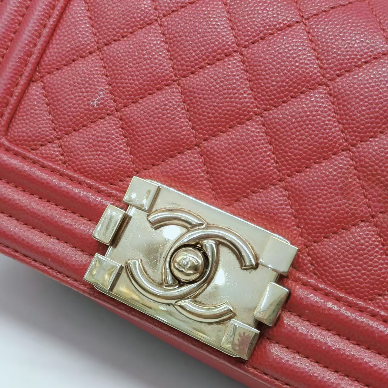 CHANEL Small Boy Bag Red Caviar Leather Gold Hardware CHANEL Small Boy Bag Red Caviar Leather Gold Hardware