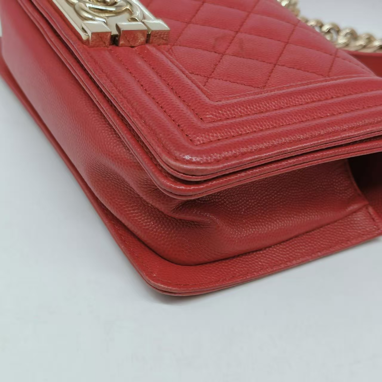 CHANEL Small Boy Bag Red Caviar Leather Gold Hardware CHANEL Small Boy Bag Red Caviar Leather Gold Hardware