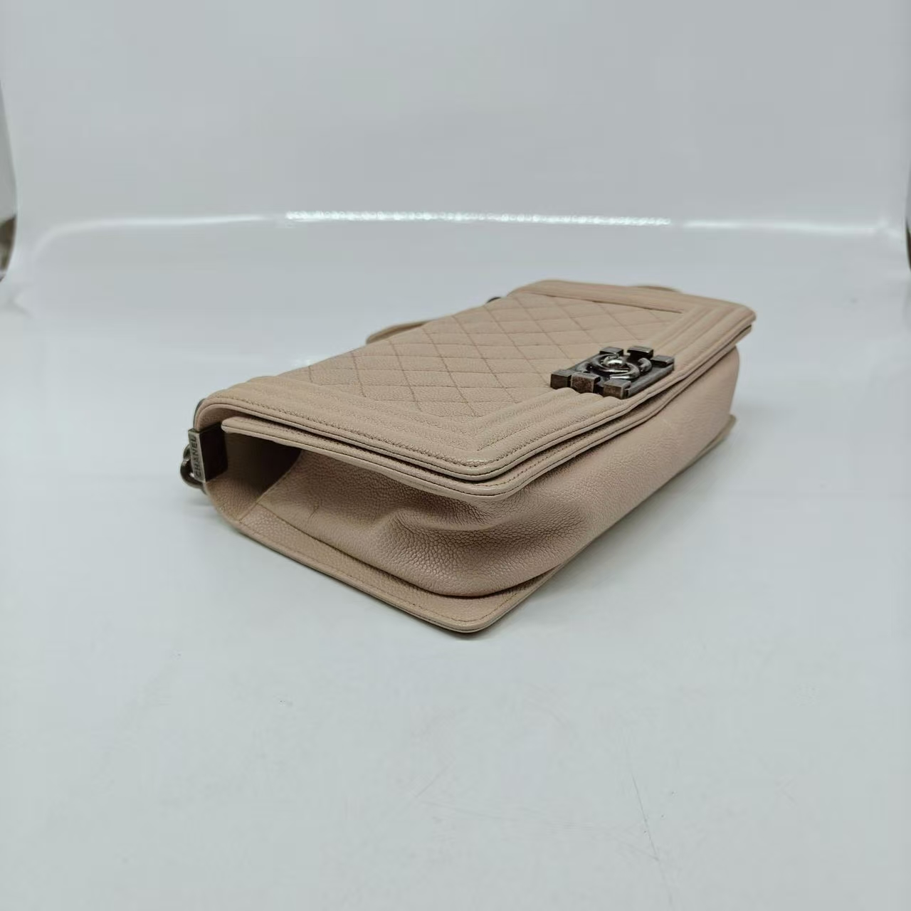 CHANEL Beige/Cream Caviar Leather Medium Boy Flap Bag CHANEL Beige/Cream Caviar Leather Medium Boy Flap Bag