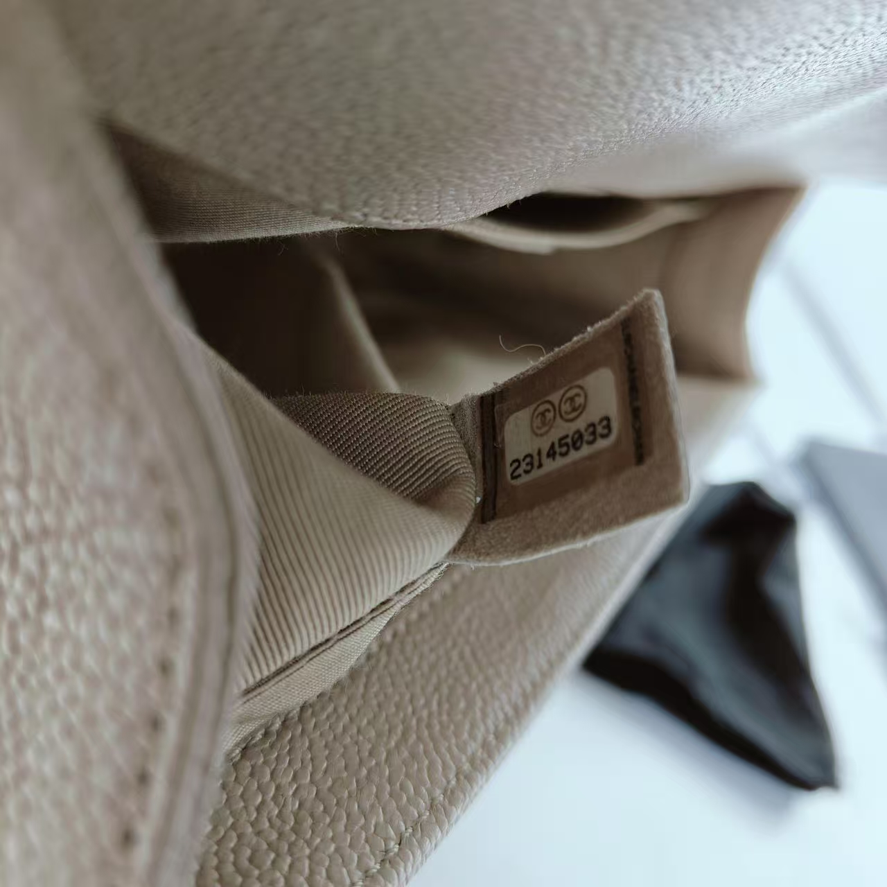 CHANEL Beige/Cream Caviar Leather Medium Boy Flap Bag CHANEL Beige/Cream Caviar Leather Medium Boy Flap Bag