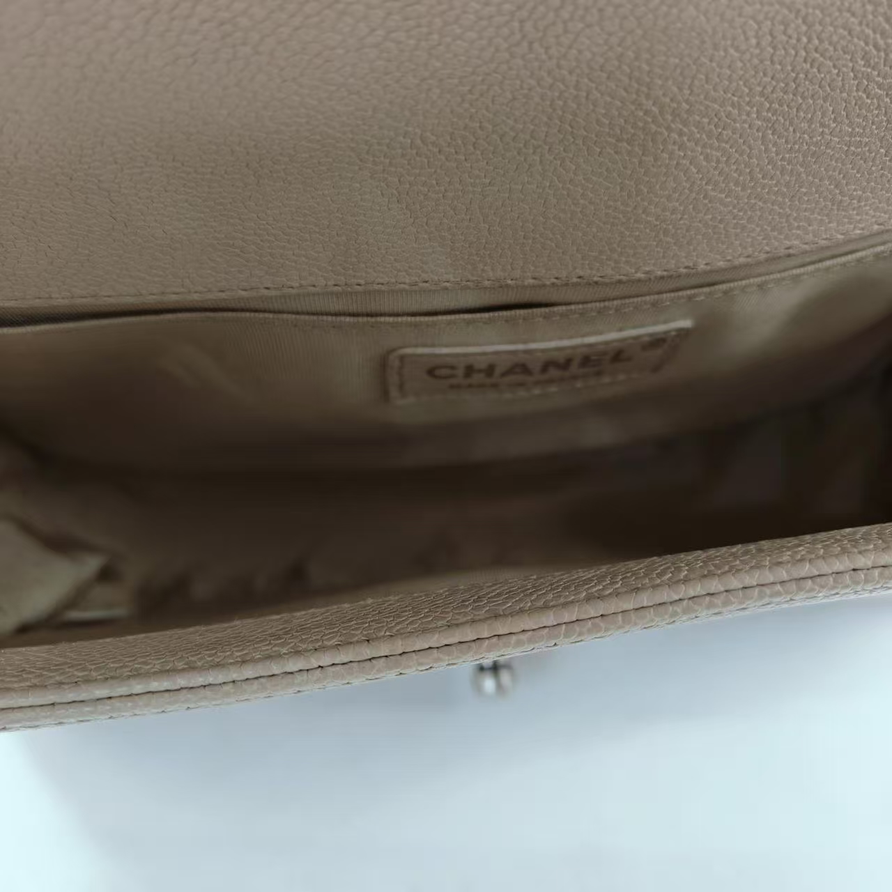 CHANEL Beige/Cream Caviar Leather Medium Boy Flap Bag CHANEL Beige/Cream Caviar Leather Medium Boy Flap Bag