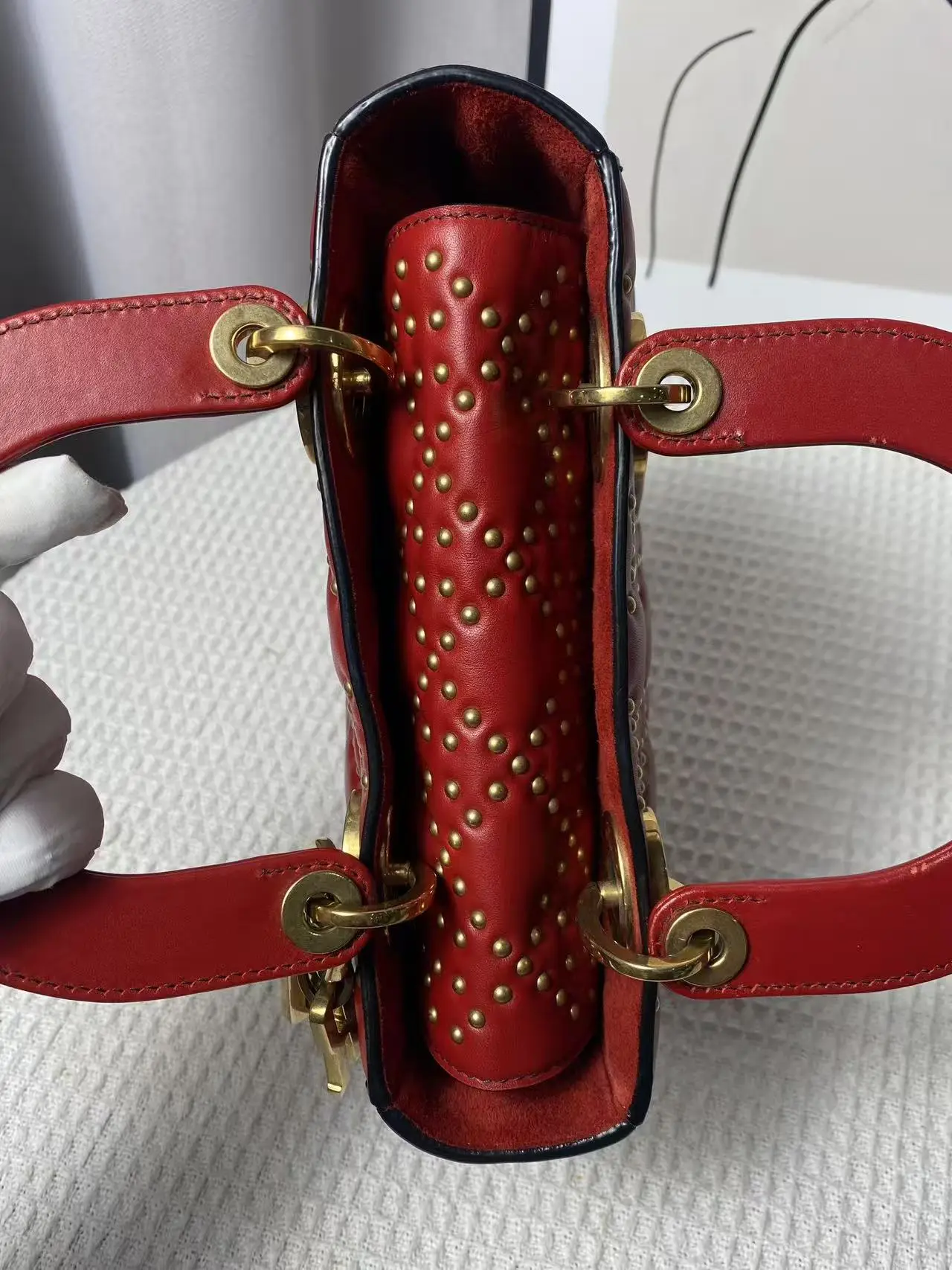 Dior Red Small Lambskin Cannage Studded Supple Lady Dior Dior Red Small Lambskin Cannage Studded Supple Lady Dior