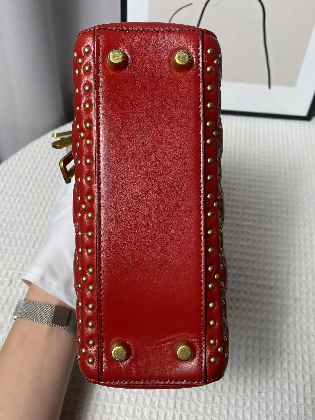 Dior Red Small Lambskin Cannage Studded Supple Lady Dior Dior Red Small Lambskin Cannage Studded Supple Lady Dior