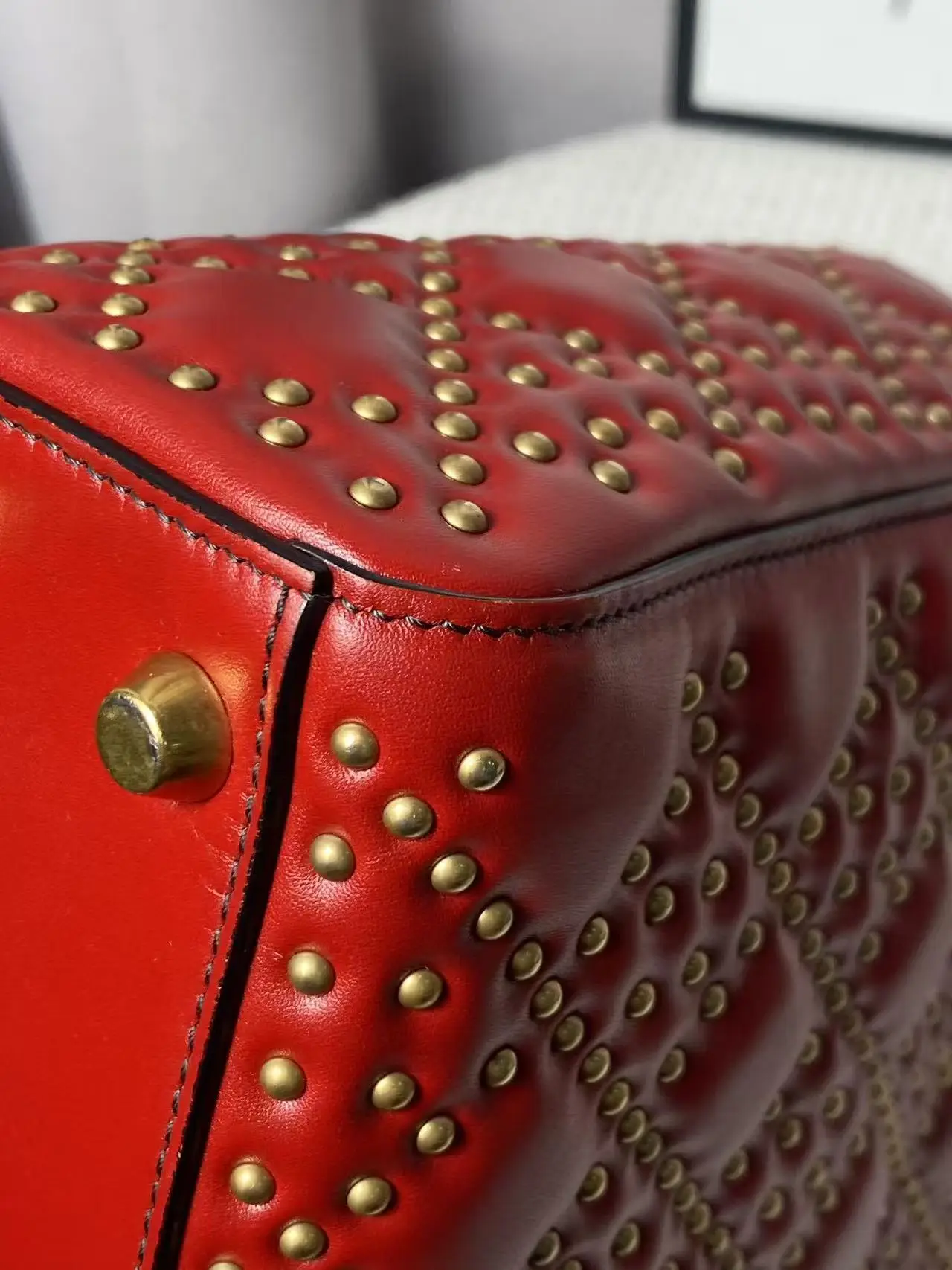 Dior Red Small Lambskin Cannage Studded Supple Lady Dior Dior Red Small Lambskin Cannage Studded Supple Lady Dior