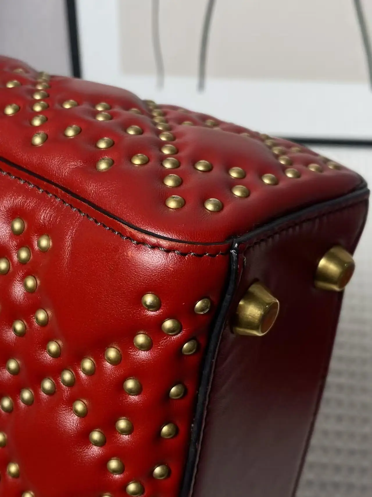 Dior Red Small Lambskin Cannage Studded Supple Lady Dior Dior Red Small Lambskin Cannage Studded Supple Lady Dior