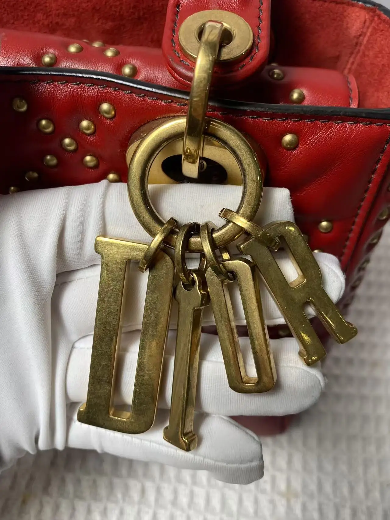 Dior Red Small Lambskin Cannage Studded Supple Lady Dior Dior Red Small Lambskin Cannage Studded Supple Lady Dior