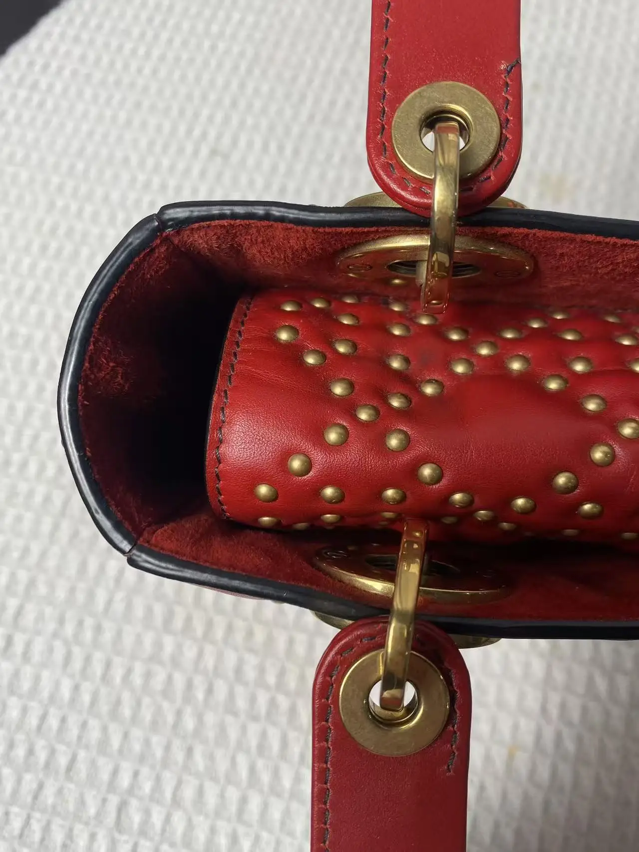 Dior Red Small Lambskin Cannage Studded Supple Lady Dior Dior Red Small Lambskin Cannage Studded Supple Lady Dior