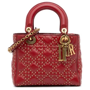 Dior Red Small Lambskin Cannage Studded Supple Lady Dior