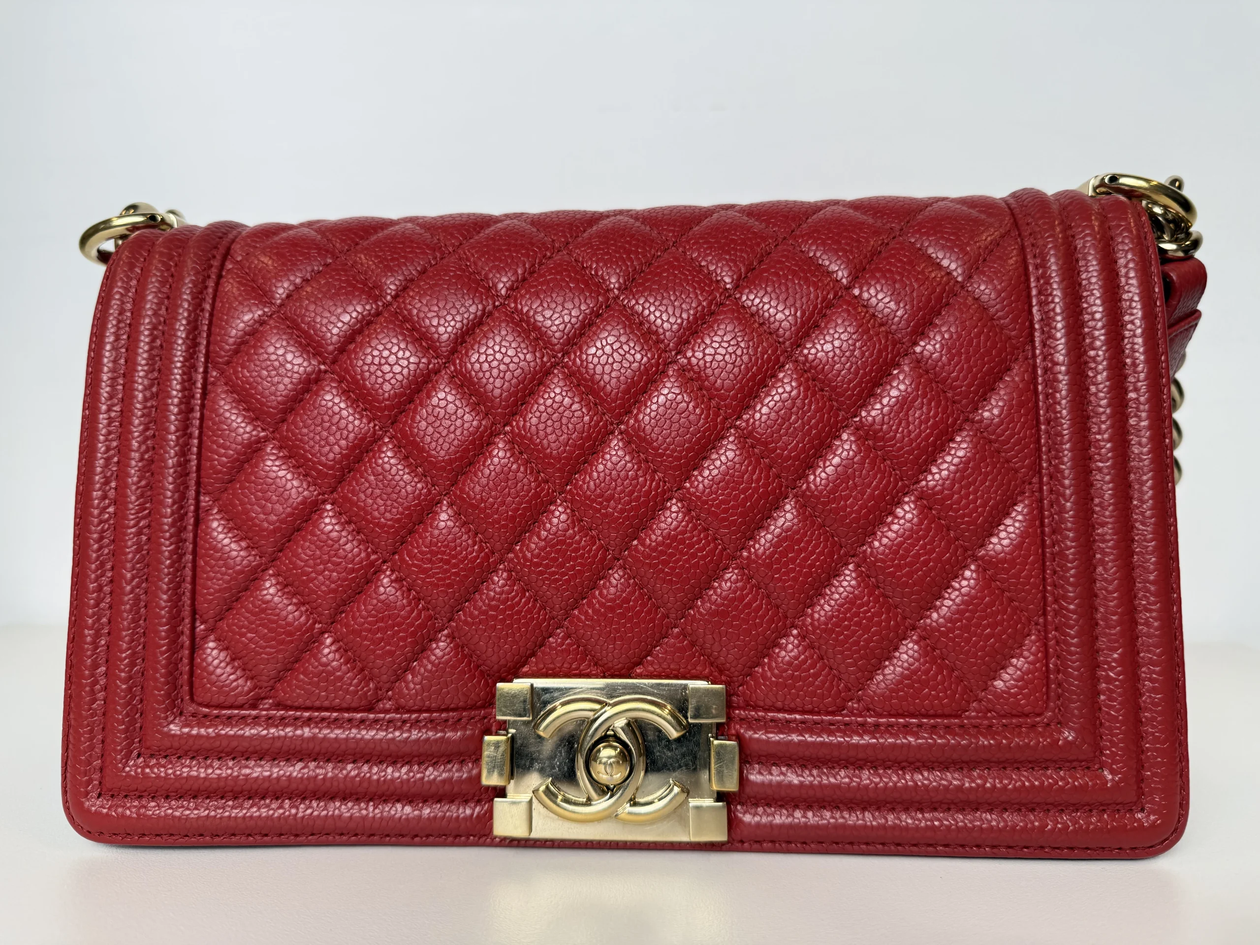 CHANEL Medium Boy Bag Red Caviar Leather CHANEL Medium Boy Bag Red Caviar Leather