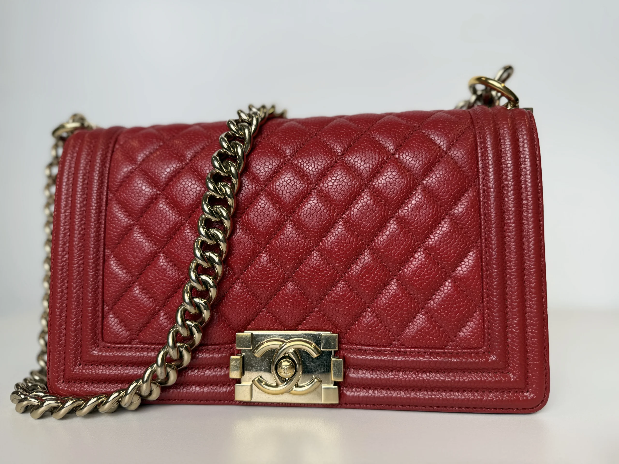 CHANEL Medium Boy Bag Red Caviar Leather CHANEL Medium Boy Bag Red Caviar Leather