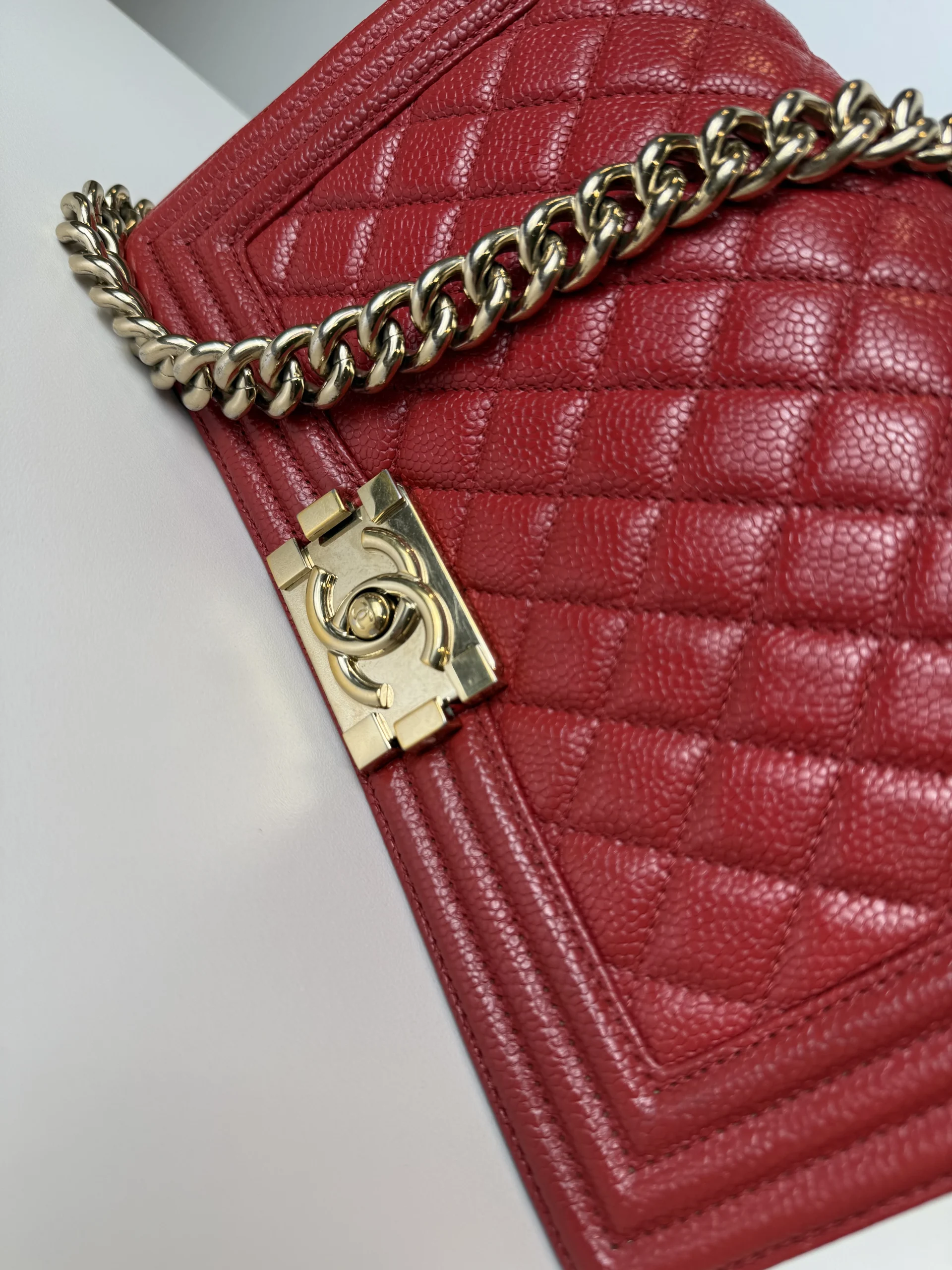 CHANEL Medium Boy Bag Red Caviar Leather CHANEL Medium Boy Bag Red Caviar Leather