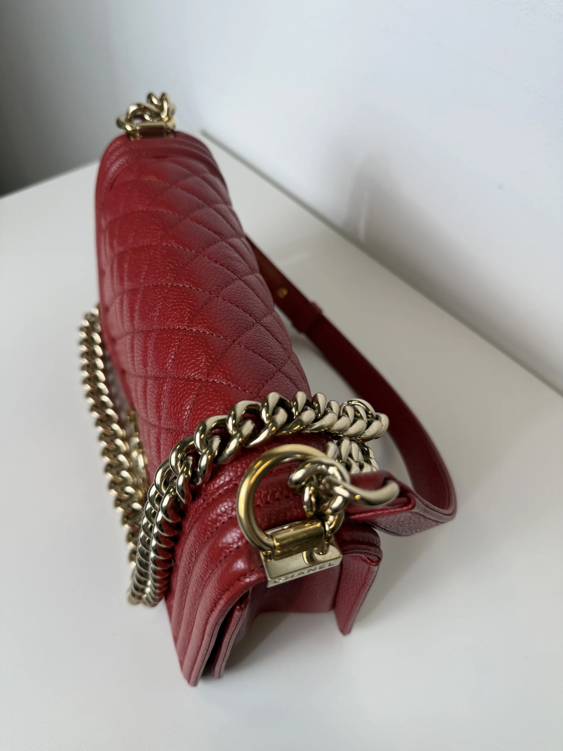 CHANEL Medium Boy Bag Red Caviar Leather CHANEL Medium Boy Bag Red Caviar Leather