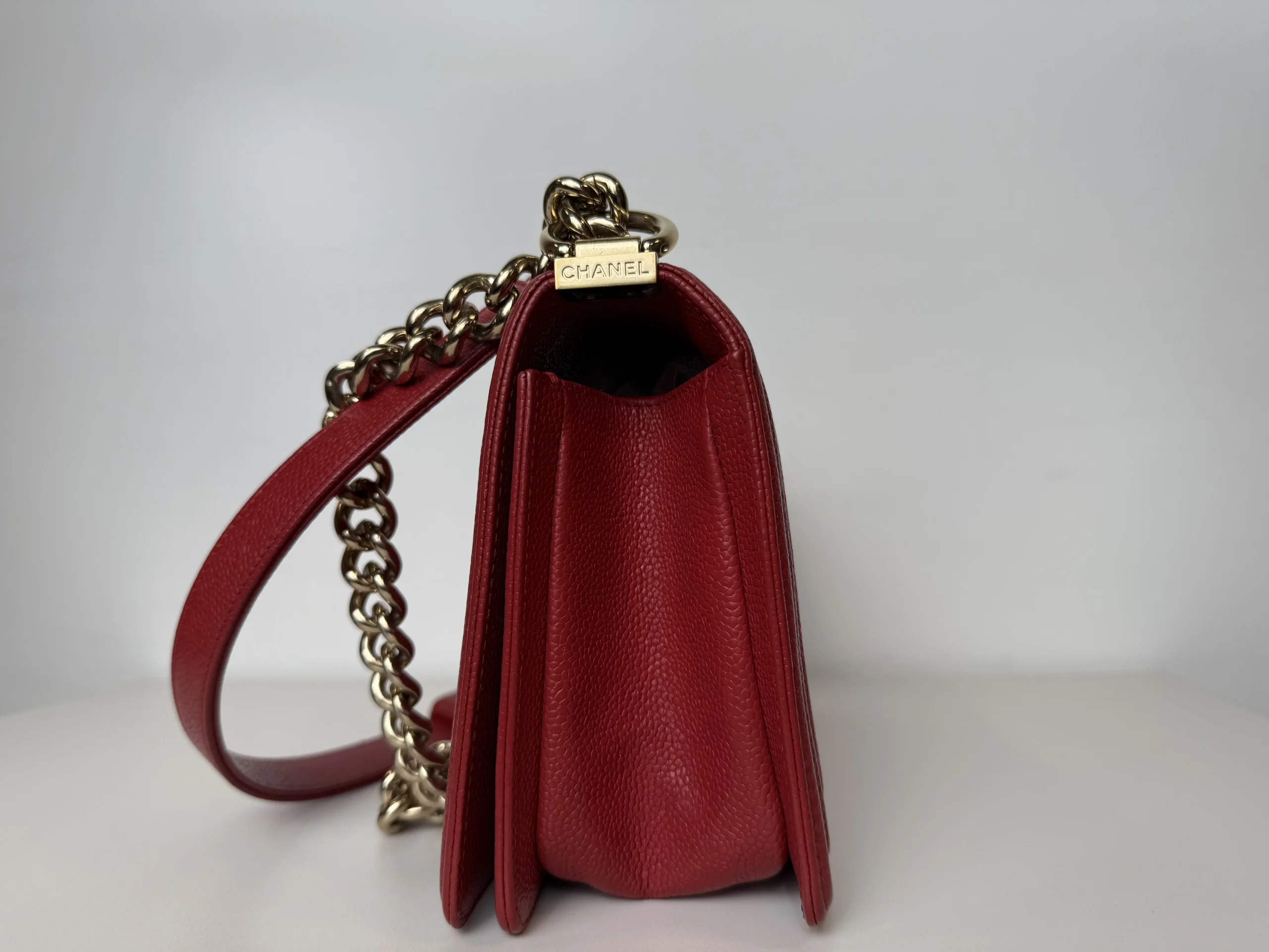 CHANEL Medium Boy Bag Red Caviar Leather CHANEL Medium Boy Bag Red Caviar Leather